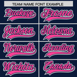 Custom Navy Pink Contrast Raglan Sleeves Authentic Baseball Jersey