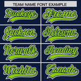 Custom Navy Neon Green Contrast Raglan Sleeves Authentic Baseball Jersey