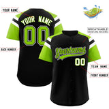 Custom Black Neon Green Contrast Raglan Sleeves Authentic Baseball Jersey