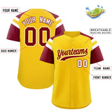 Custom Gold Crimson Contrast Raglan Sleeves Authentic Baseball Jersey
