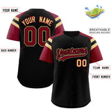 Custom Black Crimson Contrast Raglan Sleeves Authentic Baseball Jersey
