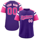 Custom Purple Pink Contrast Raglan Sleeves Authentic Baseball Jersey