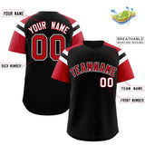 Custom Black Red Contrast Raglan Sleeves Authentic Baseball Jersey