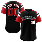 Custom Black Red Contrast Raglan Sleeves Authentic Baseball Jersey