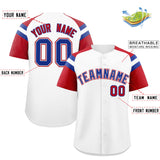 Custom White Red Contrast Raglan Sleeves Authentic Baseball Jersey