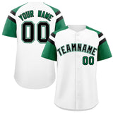 Custom White Kelly Green Contrast Raglan Sleeves Authentic Baseball Jersey