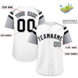 Custom White Silver Contrast Raglan Sleeves Authentic Baseball Jersey
