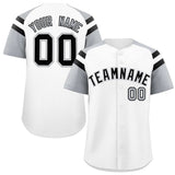 Custom White Silver Contrast Raglan Sleeves Authentic Baseball Jersey