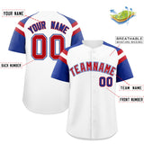 Custom White Royal Contrast Raglan Sleeves Authentic Baseball Jersey