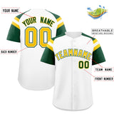 Custom White Green Contrast Raglan Sleeves Authentic Baseball Jersey