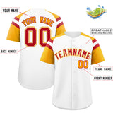 Custom White Yellow Contrast Raglan Sleeves Authentic Baseball Jersey