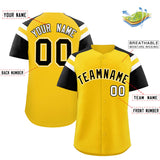Custom Gold Black Contrast Raglan Sleeves Authentic Baseball Jersey