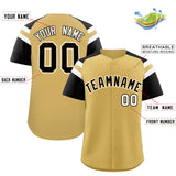 Custom Old Gold Black Contrast Raglan Sleeves Authentic Baseball Jersey