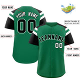 Custom Kelly Green Black Contrast Raglan Sleeves Authentic Baseball Jersey