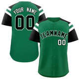 Custom Kelly Green Black Contrast Raglan Sleeves Authentic Baseball Jersey