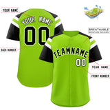 Custom Neon Green Black Contrast Raglan Sleeves Authentic Baseball Jersey