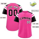 Custom Pink Black Contrast Raglan Sleeves Authentic Baseball Jersey