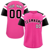 Custom Pink Black Contrast Raglan Sleeves Authentic Baseball Jersey