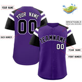 Custom Purple Black Contrast Raglan Sleeves Authentic Baseball Jersey