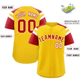 Custom Gold Red Contrast Raglan Sleeves Authentic Baseball Jersey