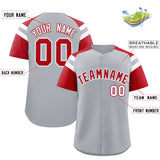 Custom Silver Red Contrast Raglan Sleeves Authentic Baseball Jersey