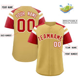 Custom Old Gold Red Contrast Raglan Sleeves Authentic Baseball Jersey