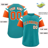 Custom Aqua Orange Contrast Raglan Sleeves Authentic Baseball Jersey