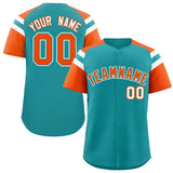 Custom Aqua Orange Contrast Raglan Sleeves Authentic Baseball Jersey