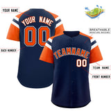 Custom Navy Orange Contrast Raglan Sleeves Authentic Baseball Jersey