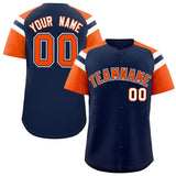 Custom Navy Orange Contrast Raglan Sleeves Authentic Baseball Jersey
