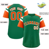 Custom Kelly Green Orange Contrast Raglan Sleeves Authentic Baseball Jersey