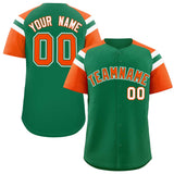 Custom Kelly Green Orange Contrast Raglan Sleeves Authentic Baseball Jersey