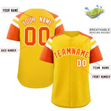 Custom Gold Orange Contrast Raglan Sleeves Authentic Baseball Jersey
