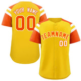 Custom Gold Orange Contrast Raglan Sleeves Authentic Baseball Jersey