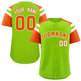 Custom Neon Green Orange Contrast Raglan Sleeves Authentic Baseball Jersey