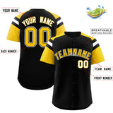 Custom Black Gold Contrast Raglan Sleeves Authentic Baseball Jersey