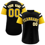Custom Black Gold Contrast Raglan Sleeves Authentic Baseball Jersey