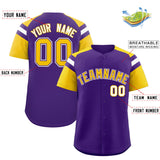 Custom Purple Gold Contrast Raglan Sleeves Authentic Baseball Jersey