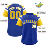 Custom Royal Gold Contrast Raglan Sleeves Authentic Baseball Jersey