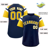 Custom Navy Gold Contrast Raglan Sleeves Authentic Baseball Jersey