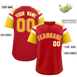 Custom Red Gold Contrast Raglan Sleeves Authentic Baseball Jersey