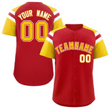 Custom Red Gold Contrast Raglan Sleeves Authentic Baseball Jersey