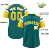 Custom Aqua Gold Contrast Raglan Sleeves Authentic Baseball Jersey