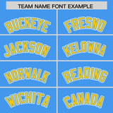 Custom Powder Blue Gold Contrast Raglan Sleeves Authentic Baseball Jersey