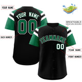 Custom Black Kelly Green Contrast Raglan Sleeves Authentic Baseball Jersey