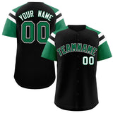 Custom Black Kelly Green Contrast Raglan Sleeves Authentic Baseball Jersey