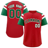 Custom Red Kelly Green Contrast Raglan Sleeves Authentic Baseball Jersey