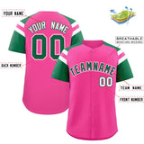 Custom Pink Kelly Green Contrast Raglan Sleeves Authentic Baseball Jersey