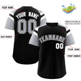 Custom Black Silver Contrast Raglan Sleeves Authentic Baseball Jersey