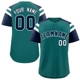 Custom Aqua Navy Contrast Raglan Sleeves Authentic Baseball Jersey